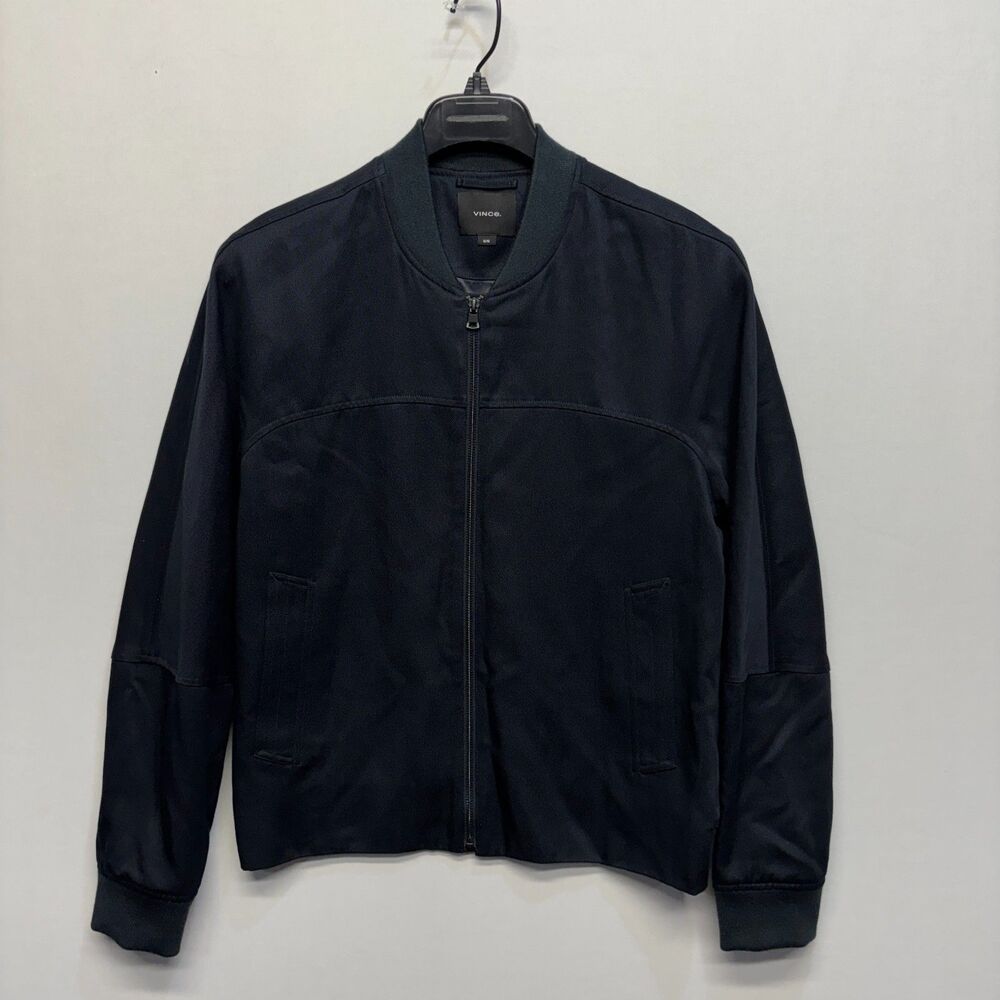 Vince Men Full Zip Bomber Jacket Size Medium Lyocell Dark Blue C093 -24